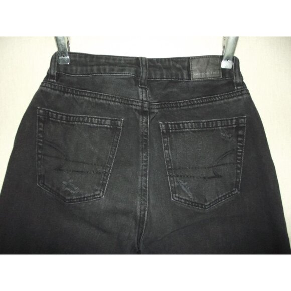 American Eagle Mom Straight Jeans Womens 00 black distressed ripped knee - Picture 8 of 11